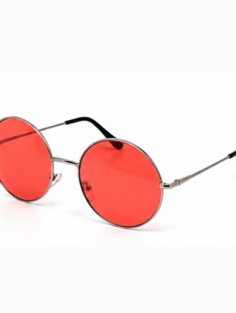 Unisex Round Red Lens Sunglasses - Silver Frame